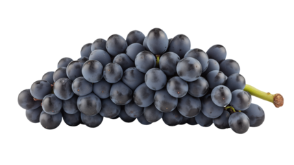 High-resolution image of a bunch of dark-blue grapes, perfect for use in food blogs, websites, magazines, and other publications requiring high-quality still life photography.on white and transparent 