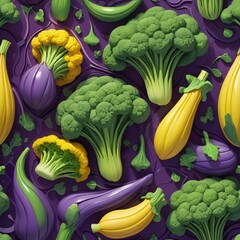 Abstract Veggies: Vibrant 3D Decorative Vegetable Pattern with Futuristic Design