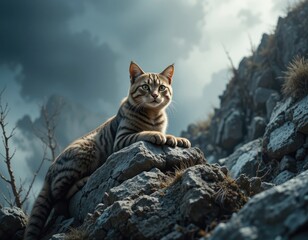 Majestic cat on a mountain