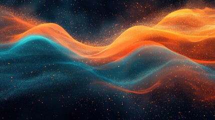 Orange and teal gradient wave on black background with grainy overlay