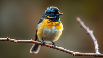 Fototapeta premium Blue-Fronted Redstart on Branch - AI Photo - Nature Photography - Bird Portrait