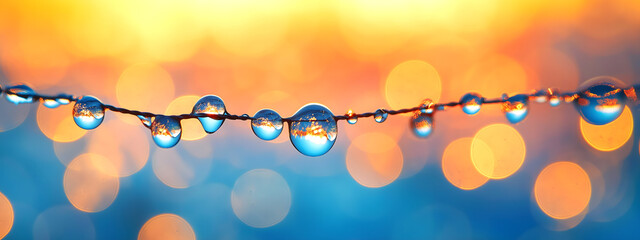 Water Droplets on a String with Bokeh Lights