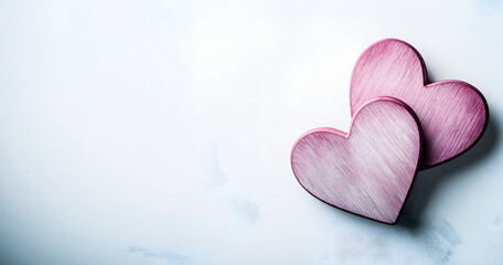 Pink Wooden Hearts on a White Background