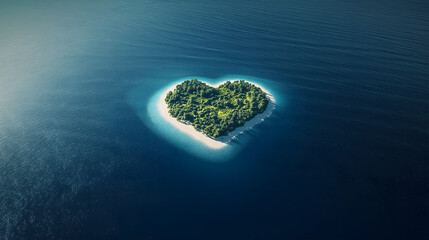 Heart-Shaped Island Surrounded by Deep Blue Ocean
