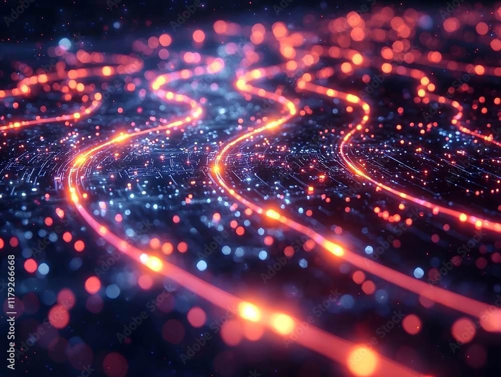 Aufkleber glowing 3d electric circuit diagram with dynamic flowing currents portraying futuristic technology c