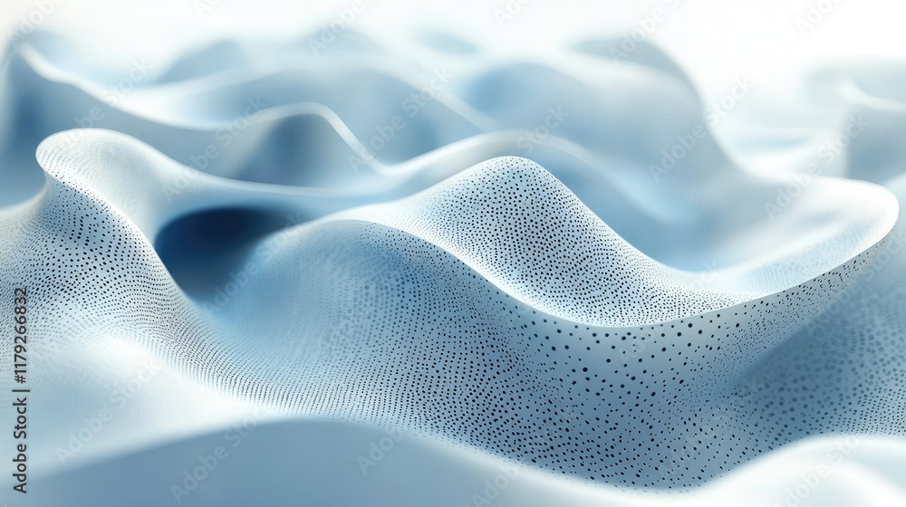 Poster abstract blue digital waves: futuristic 3d render of smooth flowing lines and dots. geometric patter