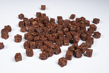 Cubes of spicy beef jerky