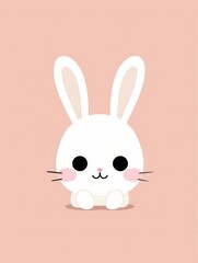 Cute minimalist cartoon bunny on pink background.