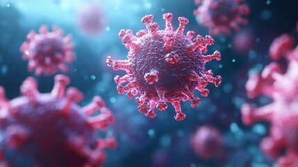 Fototapeta premium Microscopic View Of Coronavirus Particles Floating In Air