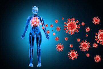 Respiratory virus infection, dangerous lung disease, medical background, 3d illustration