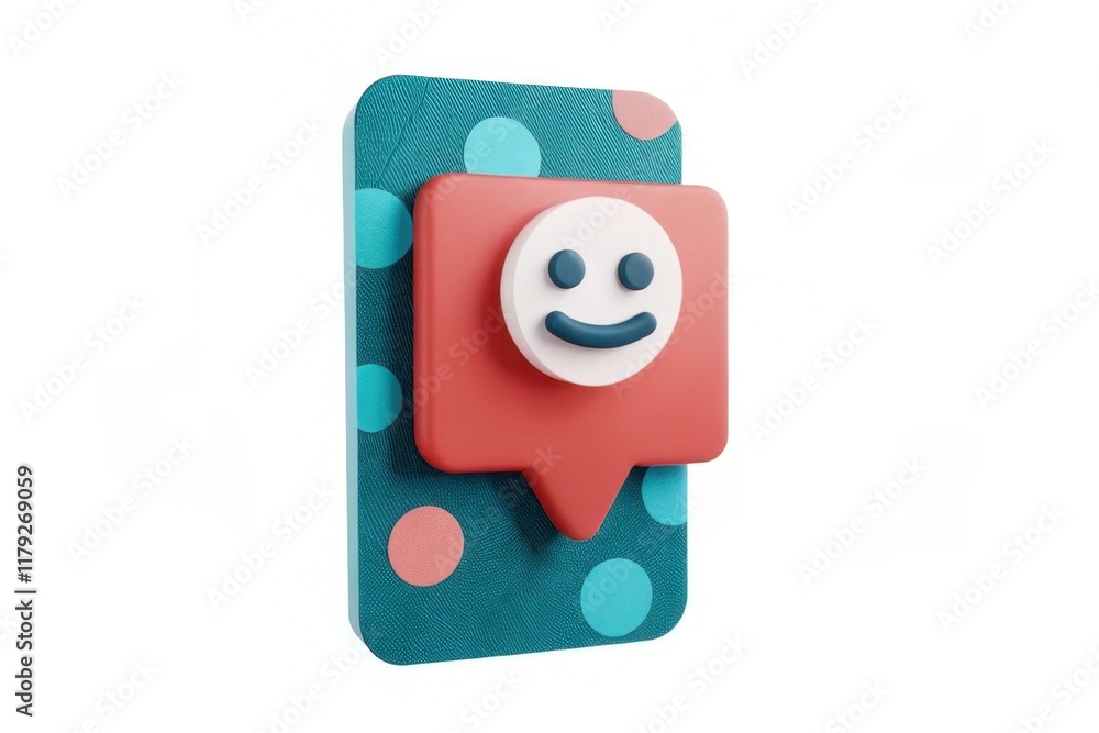 Poster a colorful, playful design featuring a smiling face within a speech bubble, set against a polka-dott