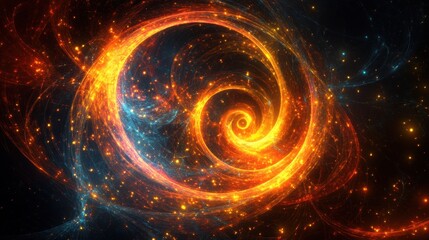 Obraz premium A vibrant cosmic swirl of orange and blue hues, depicting a mesmerizing galaxy filled with stars and swirling energy.