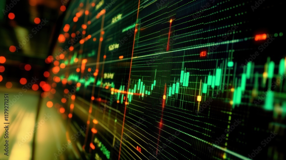 Aufkleber financial data visualization: dynamic stock market charts on a display screen