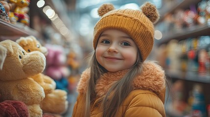 happy child in a toy store. gifts for children. portrait of a child