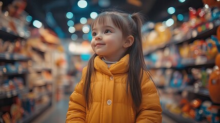 happy child in a toy store. gifts for children. portrait of a child