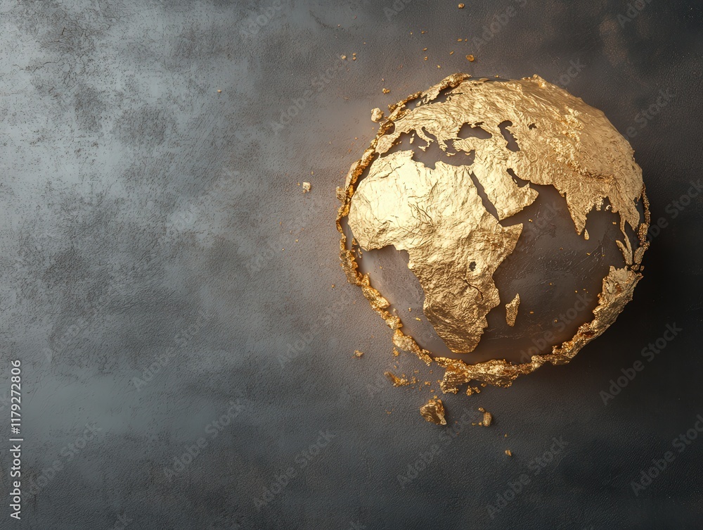 Poster golden abstract representation of africa highlighted on earth’s globe with elegant texture and moder