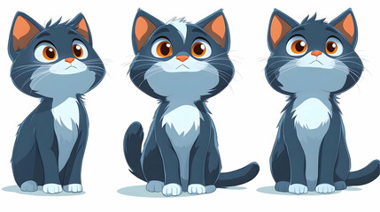 Three Adorable Cartoon Kittens Sitting and Looking Up Curiously