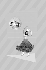 Creative photo 3d collage artwork poster postcard of funny beautiful girl dancing enjoy healthy...