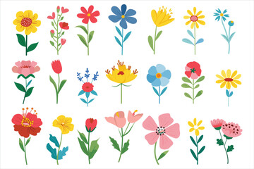 Obraz premium set of colorful flowers vector Flat style cartoon vector illustration isolated on a white background