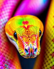 Fototapeta premium Colorful Close-Up of a Snake With Vibrant Neon Scales and Patterns