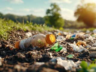 Overflowing Landfill Site with Environmental Pollution Highlighting Impact on Nature and Wildlife