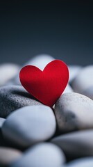 Fototapeta premium Red heart on white stones a symbol of tranquility and hope