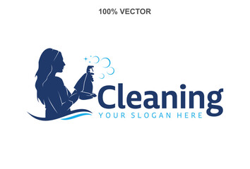 Cleaning Lady Service Woman Maid Logo Template design