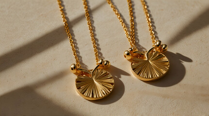 gold necklaces on roll shadow jewelry product photography sunshine warmth tropical sun flatlay,generative.ai