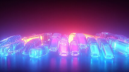 Vibrant 3D Render: Glowing Neon Blocks in Dark Ambient Setting. AI Generated