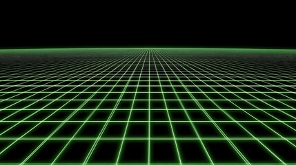 Abstract Green Grid Lines Receding Into Distance