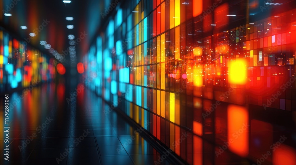 Poster abstract cityscape at night: vibrant colors and dynamic architecture. futuristic urban design with i