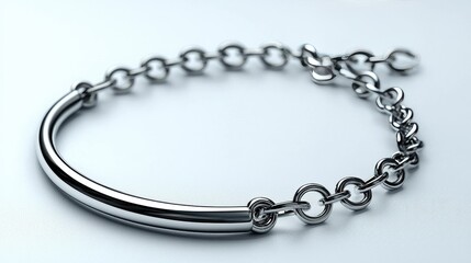 Sleek silver bracelet, studio shot, simple background.