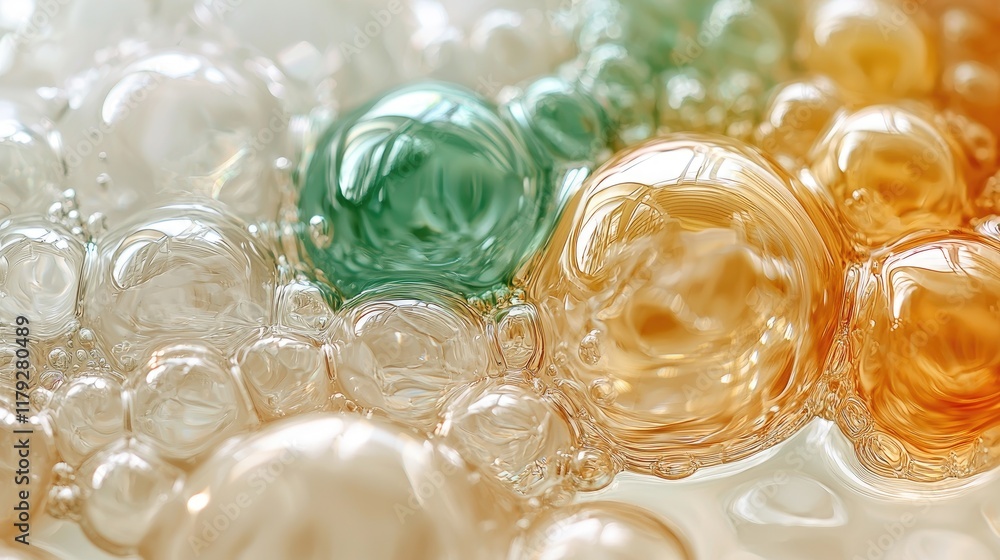 Poster abstract close-up of colorful bubbles: a macro exploration of fluid dynamics and surface tension