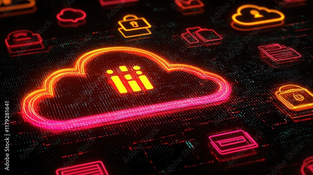 Aufkleber abstract cloud computing network: digital data storage, cybersecurity, and global information techno