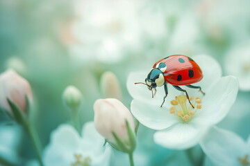Fototapeta premium Ladybug on flower garden close-up photography springtime macro view nature's beauty
