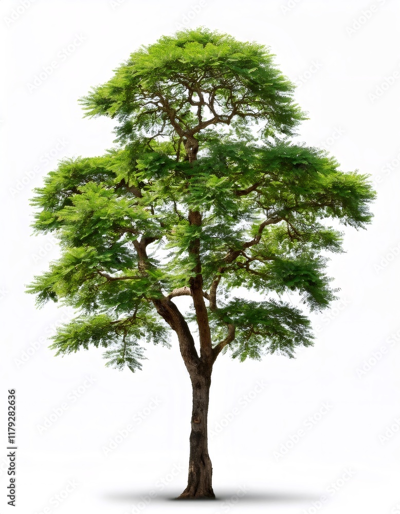 Poster full depth of field photo of a tamarind tree with its characteristic tiered canopy, isolated on a pu