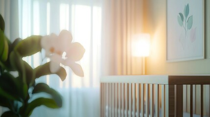 Serene Nursery: Sunlit Cradle and Blooming Flower