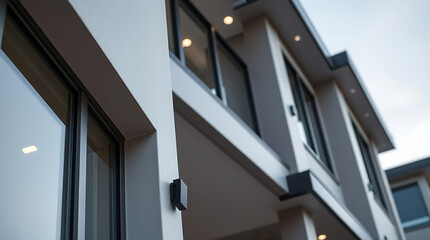 Modern Building Exterior with Large Windows and Exterior Lighting