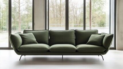 Modern green fabric sofa in contemporary living room.