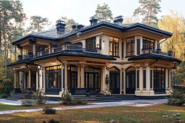 Fototapeta premium Victorian mansion in a rural setting surrounded by autumn foliage
