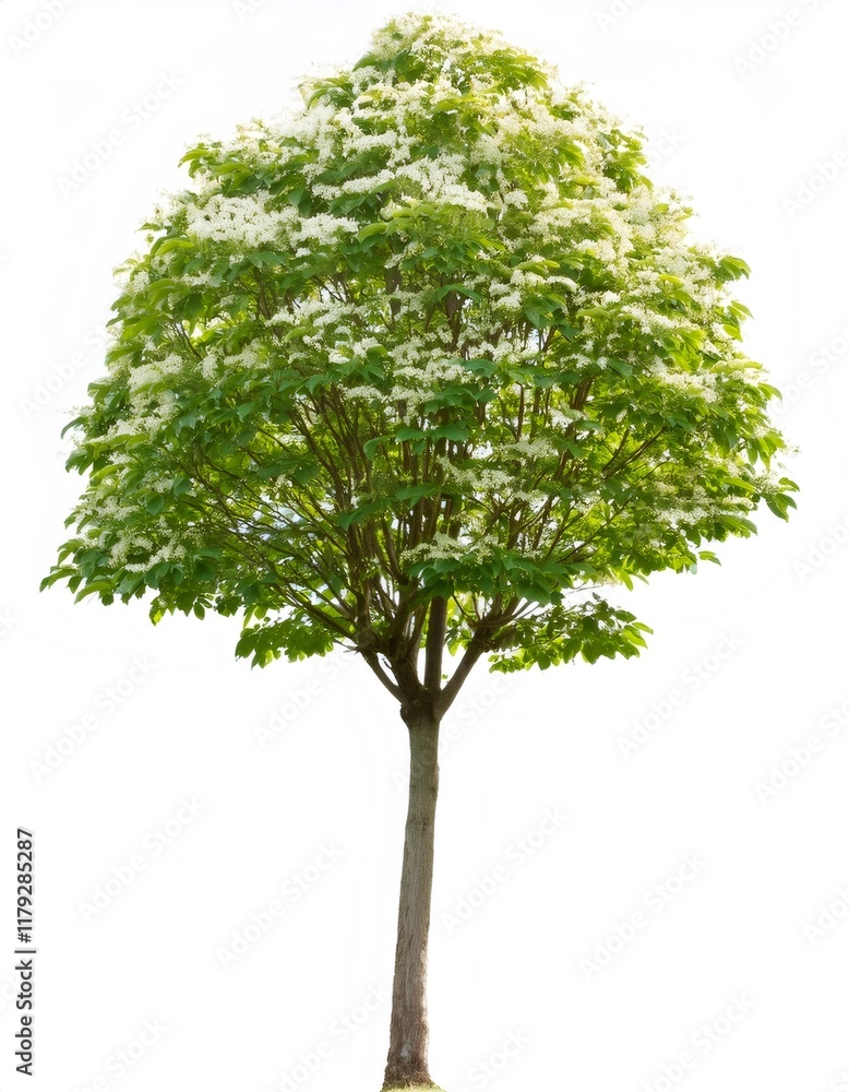 Poster full depth of field image of a flowering dogwood tree, isolated on a pure white background with no s