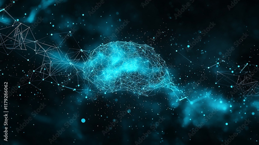 Poster abstract glowing network sphere in space.