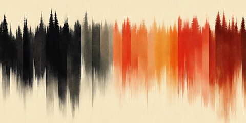 Abstract watercolor landscape painting with autumnal colors.