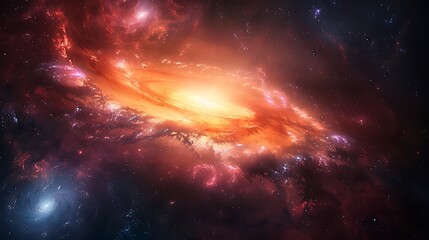 Naklejka premium A vibrant swirling nebula glows brightly in deep space