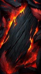 Fiery Volcanic Rock Texture with Red Feathers Molten Lava Background Dark Fantasy Art