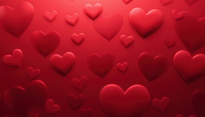 Red 3D hearts background for Valentine's Day celebration.