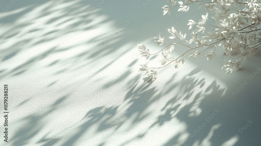 Poster soft shadows of delicate branches cast on light surface creating serene atmosphere in simple setting