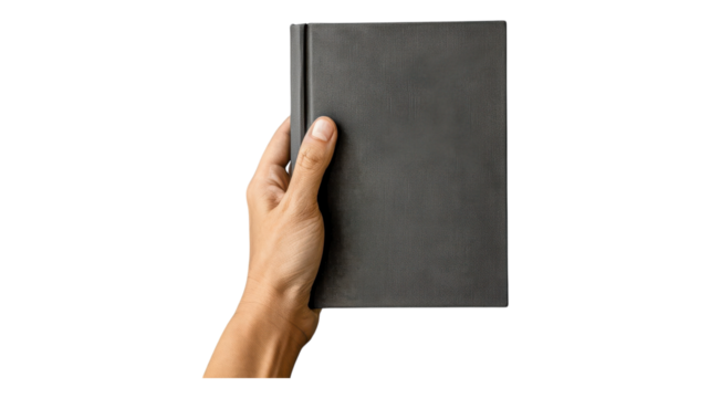 Hand Holding a Closed Book Mockup Isolated on White Background for Creative Projects