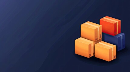 Fototapeta premium A collection of colorful delivery boxes stacked against a dark background, representing shipping, logistics, and packaging.