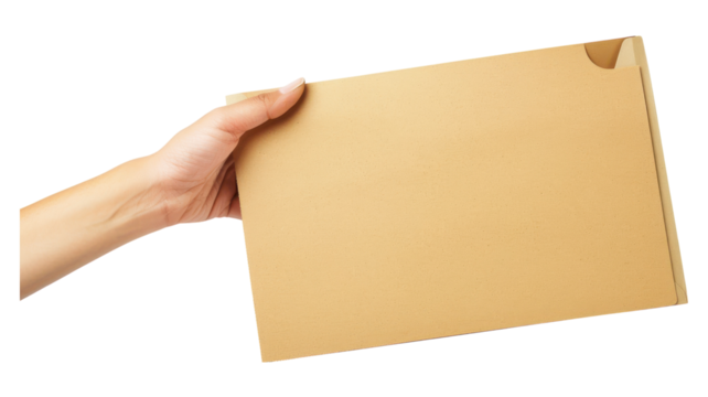 Hand Holding a Manila File Folder Isolated on White Background for Document Management